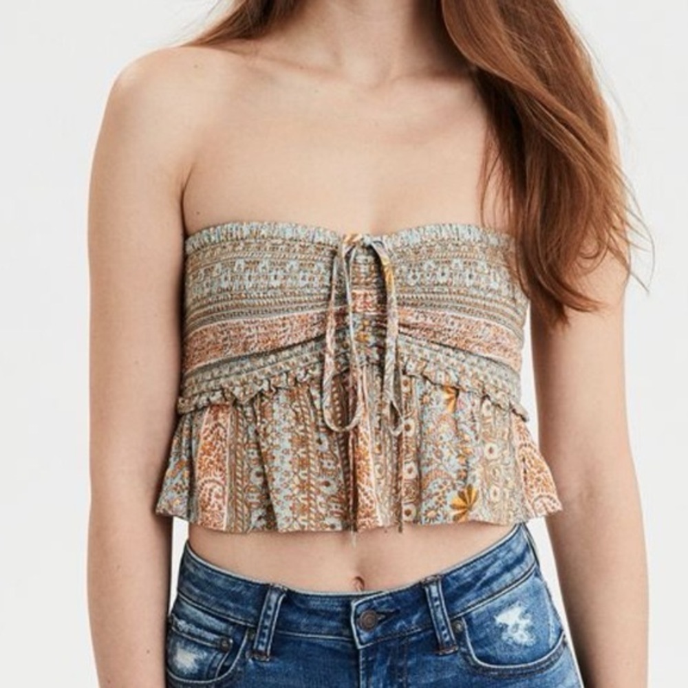 American Eagle Outfitters Strapless Top - Blue and Brown